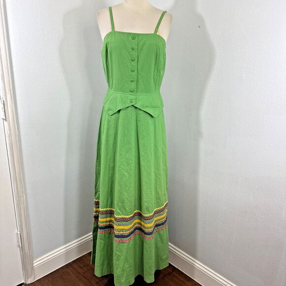 Applause Rave Reviews Dresses & Skirts - Vtg Applause Rave Reviews Maxi Dress Women 12 Green Festival Embroidery 90s